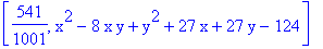 [541/1001, x^2-8*x*y+y^2+27*x+27*y-124]